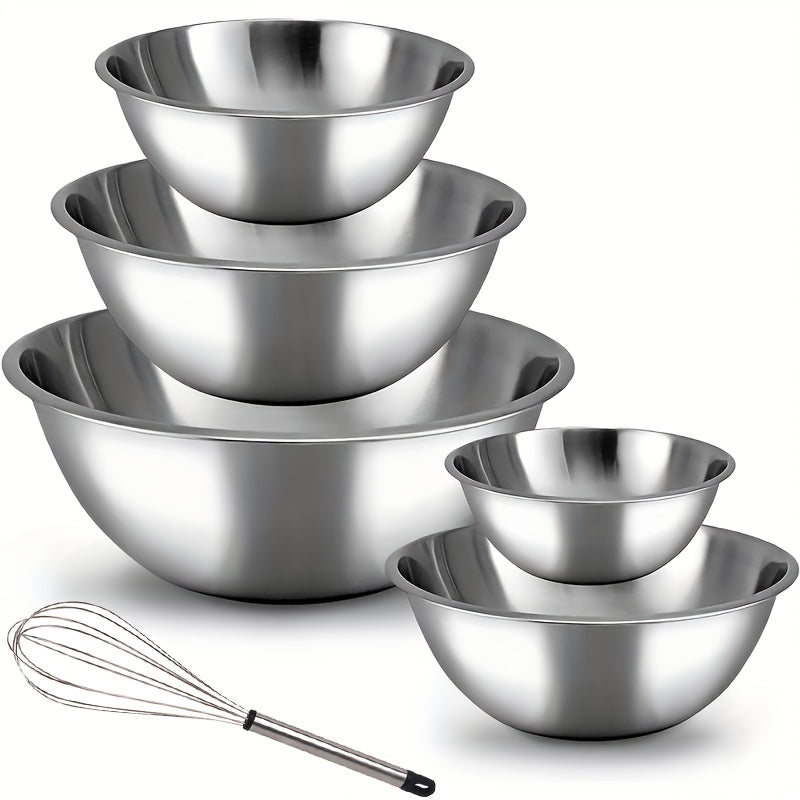 5pcs Stainless Steel Mixing Bowls, 201Stainless Steel Mixing Bowl Set - Easy to Clean, Nesting Bowls for Space Saving Storage, Great for Cooking, Baking, Prepping, Christmas Gifts