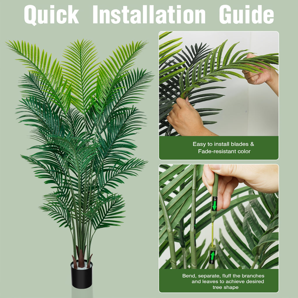 4/5/6ft Artificial Palm Tree, Tall Faux Palm with Bare Stem/Black/White Planter Options, UV-Resistant Realistic Dense Leaves, Tropical Floor Plant Zero Maintenance Easy Assembly Fake Tree for Living Room, Front Porch, Patio, Office & Commercial Decor