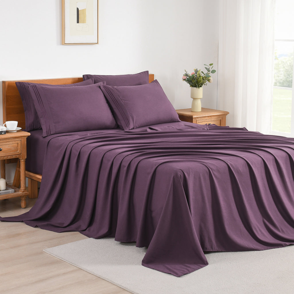 Hotel Grade 6 Piece Breathable Sheets Set 18" Deep Pockets - Easy Fit Twin Full Queen King Bed Sheets & Pillowcases, Microfiber, 100 GSM, All-Season Comfort, Machine Washable, Solid Color Bedding Accessories, Smooth Texture, Microfiber Fabric