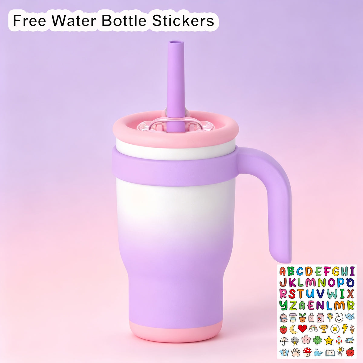 14oz Tumbler with Handle, Insulated Water Bottle with Straw And 2in 1 Lid, Stainless Steel Cup Travel Coffee Mug for Sports Office Gym Kitchen, Free Stickers