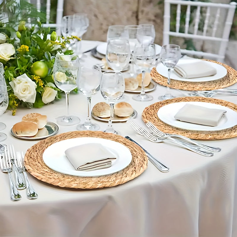 12pcs Natural Rattan Table Mats - Heat-Resistant Non-Slip Round Placemats, 11.8 Inches Rustic Bohemian Wicker Heat-Resistant Dish Mats For Kitchen & Dining Table, Holiday Party Decor (Christmas, Thanksgiving, Easter, Valentine's