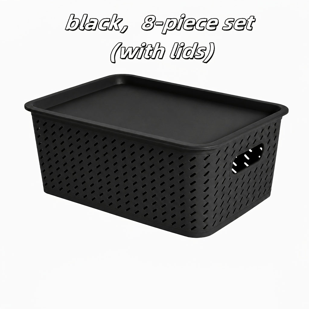 8pcs Plastic Storage Basket Set with Lids, Elegant And Spacious - Suitable for Desktop Organization, Document Storage, Storage, Home Organization - Multi-Functional Shelf Baskets