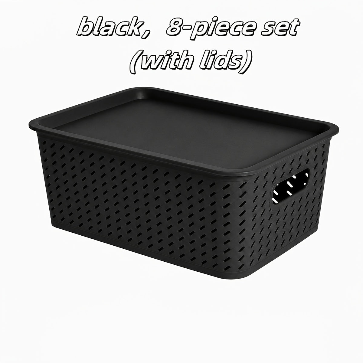 8pcs Plastic Storage Basket Set with Lids, Elegant And Spacious - Suitable for Desktop Organization, Document Storage, Storage, Home Organization - Multi-Functional Shelf Baskets
