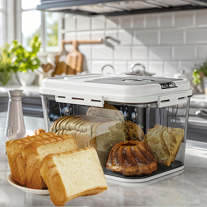 2 Sizes Airtight Food Storage Large-Bread Box Bread Boxes for Kitchen Counter Airtight, Time Recording Bread Storage Container with Lid, Bread Keeper for Homemade Bread, PET Square Flip Top Rice for Kitchen Pantry Organization