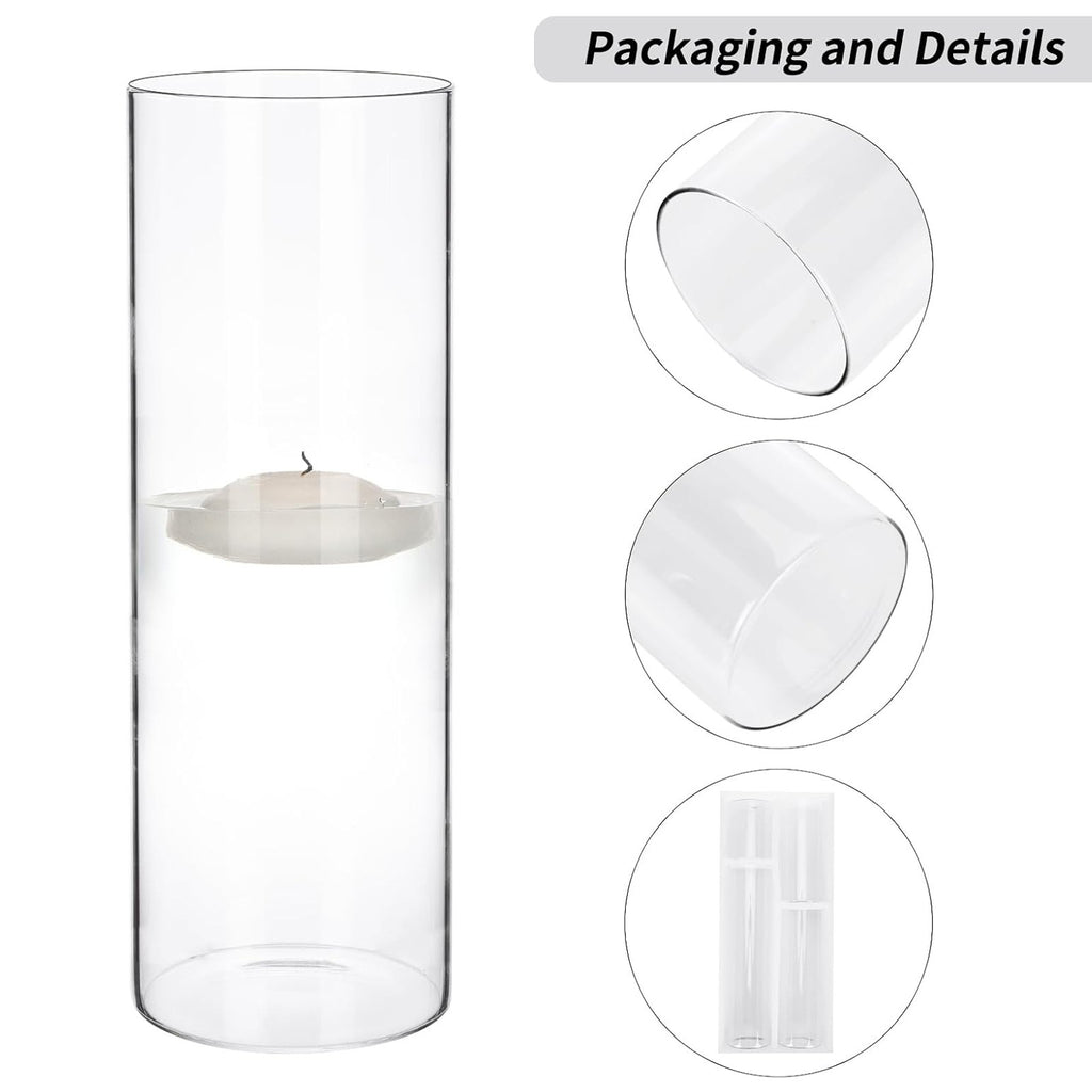 WHONLINE 24pcs Clear Glass Cylinder Vases, 4, 6, 8, 10 Inch Tall Cylinder Vases for Centerpieces, Glass Flower Vase, Hurricane Floating Candle Holder Vase for Table Shelf, Party, Wedding, Home Decor