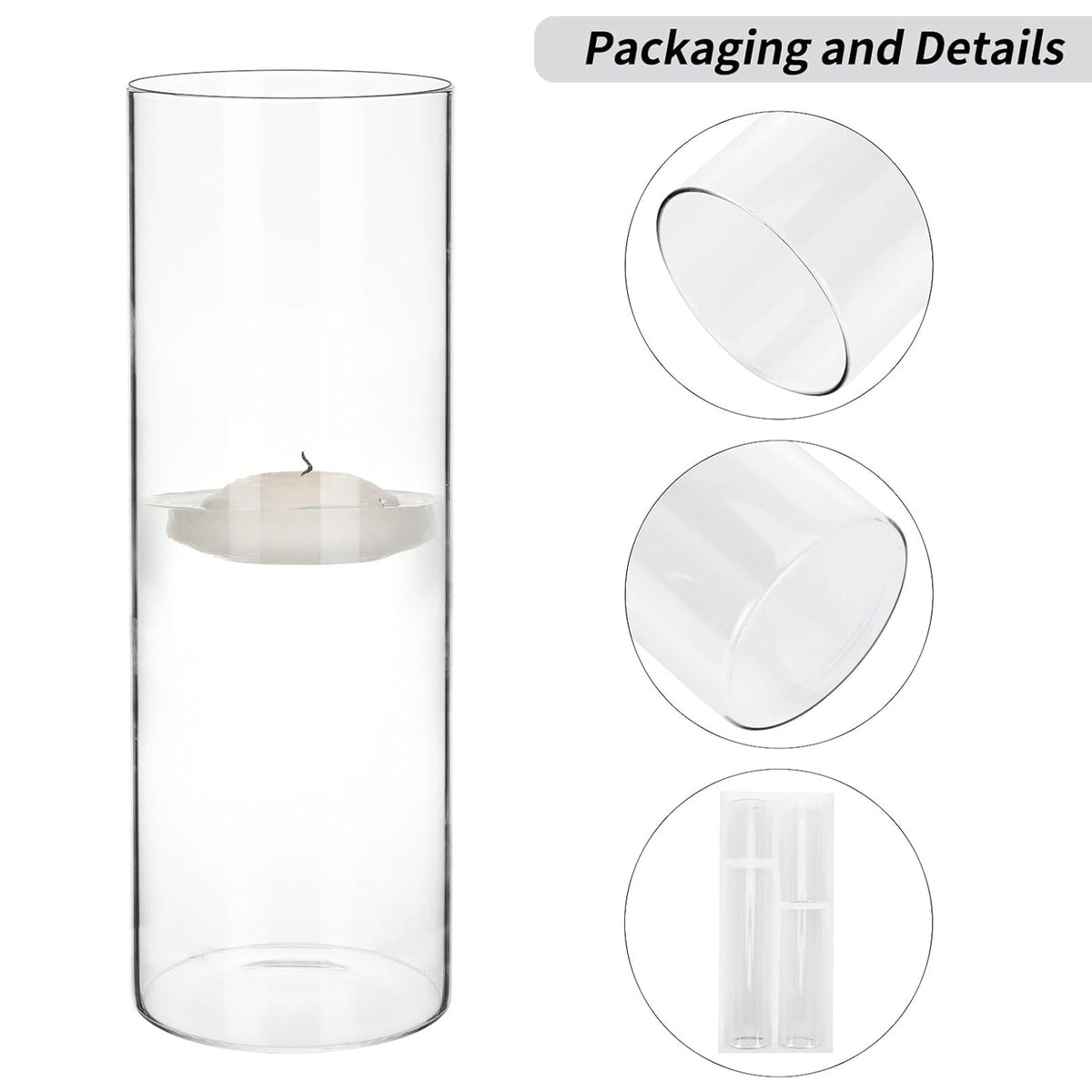 WHONLINE 24pcs Clear Glass Cylinder Vases, 4, 6, 8, 10 Inch Tall Cylinder Vases for Centerpieces, Glass Flower Vase, Hurricane Floating Candle Holder Vase for Table Shelf, Party, Wedding, Home Decor