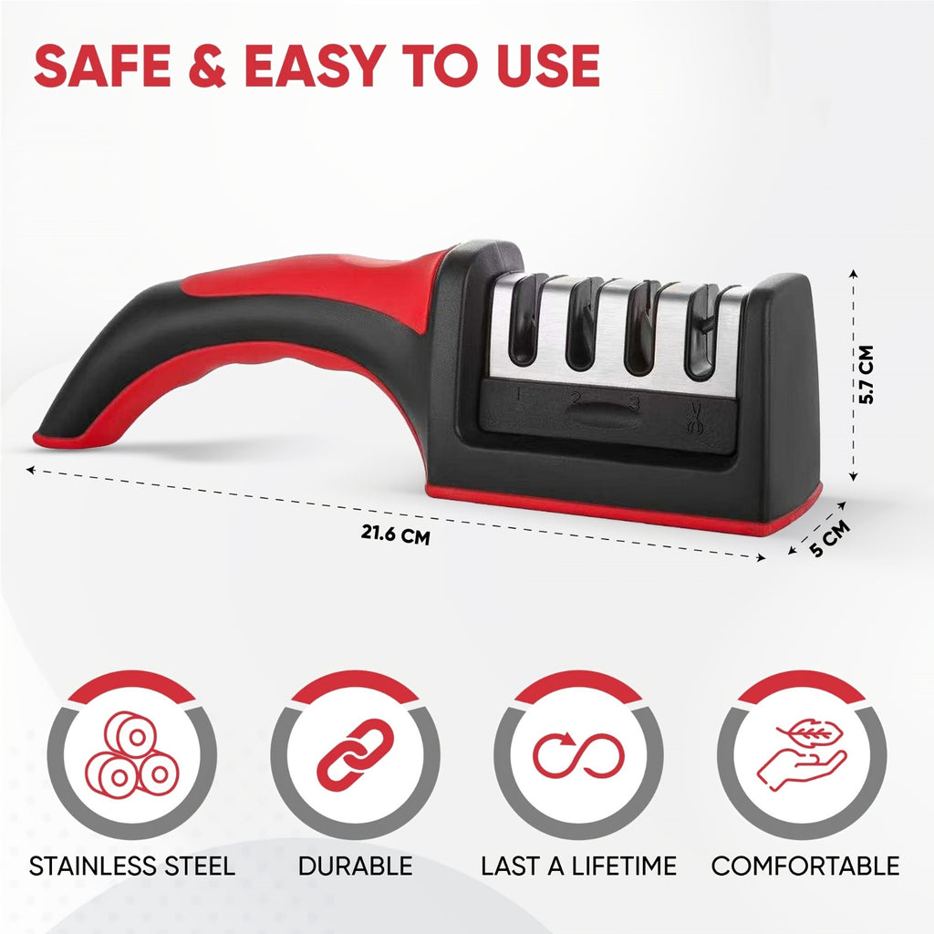 Knife Sharpener, 4-In-1 Blade Stainless Steel Sharpener And Scissors Sharpener, Anti-Slip Handle Professional Knife Sharpener, for Ergonomic And Easy to Use Knife Sharpening Kit