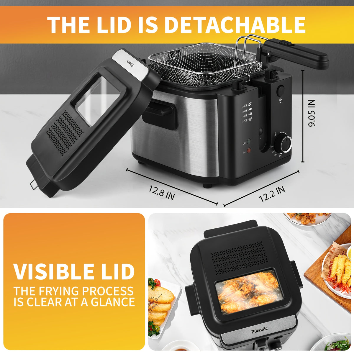 SUSTEAS 1800/1500W/900W Electric Deep Fryer with Stainless Steel Basket | Large Capacity, Adjustable Temperature, Easy-Clean Pot, Foldable Handle, Compact Durable Design | Stylish Kitchen Appliance & Essential Tool for Family Dinners, Parties