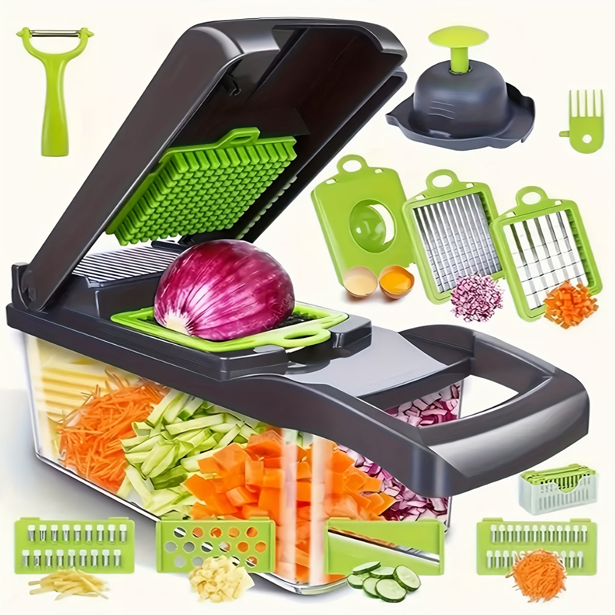 Vegetable Chopper Professional Onion Chopper Multifunctional Food Chopper Kitchen Onion Chopper with 3/5 Blades, Salad Potato, Carrot, Garlic Container, Kitchen Gadget Set
