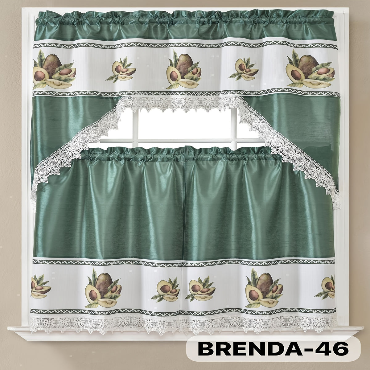 3pcs Bamboo Embroidered Kitchen Curtain Set, Floral Embroidery, Lightweight and Soft, Easy Care, Machine Washable, Satin Fabric, Embroidered