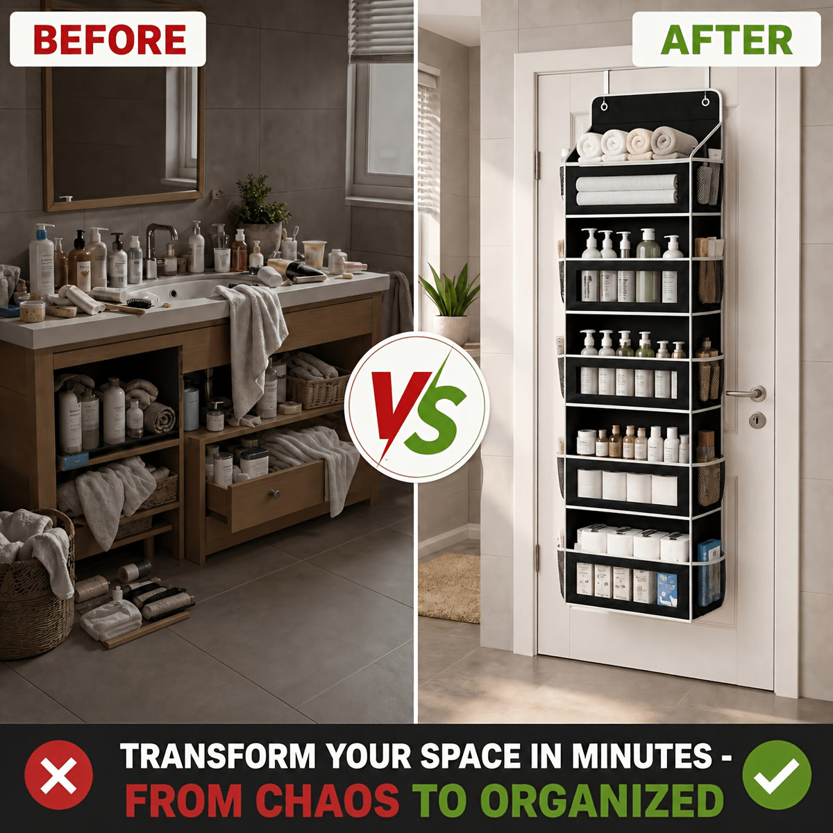 [5-Tier Storage Box] Door Storage Box, Hanging Door Storage Box with 5 Large Capacity Pockets | Anti-tilt 44 Pound Load Back Of Door Storage Box for Bedroom, Bathroom, Pantry, Room Storage And Collection Use Over The Door Pantry Organizer