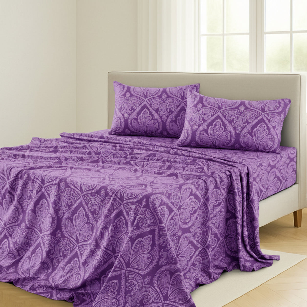 LUX Decor Paisley Bed Sheet Set, 3/4 PCs Soft 100% polyester Wrinkle Free Sheets – Luxurious Printed Bed Sheets with Deep Pocket Fitted Sheet & Pillowcases – Available in 6 Sizes & Multiple Colors