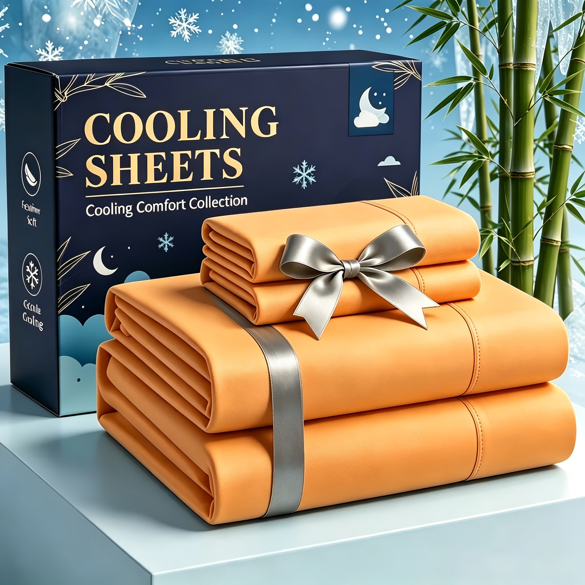 4pcs Cooling bedding - Extra Deep Pocket Breathable And Cooling - Suitable for Hot Sleepers And Sweats, Children Pillowcases, Flat Sheet And Fitted Sheet - A Perfect Gift for Family, Queen And King Sizes, Day Delivery - Random Color