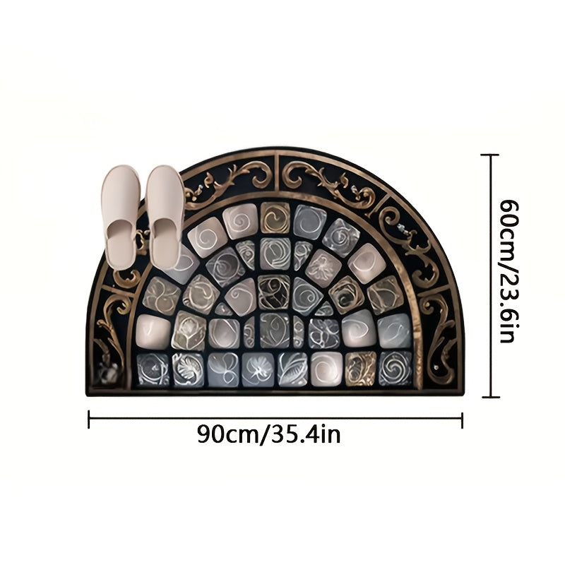 Semicircular Elegant Welcome Doormat - Non-slip floral geometric pattern, lightweight and durable polyester fiber door mat, suitable for home, bathroom, and kitchen front door decoration.