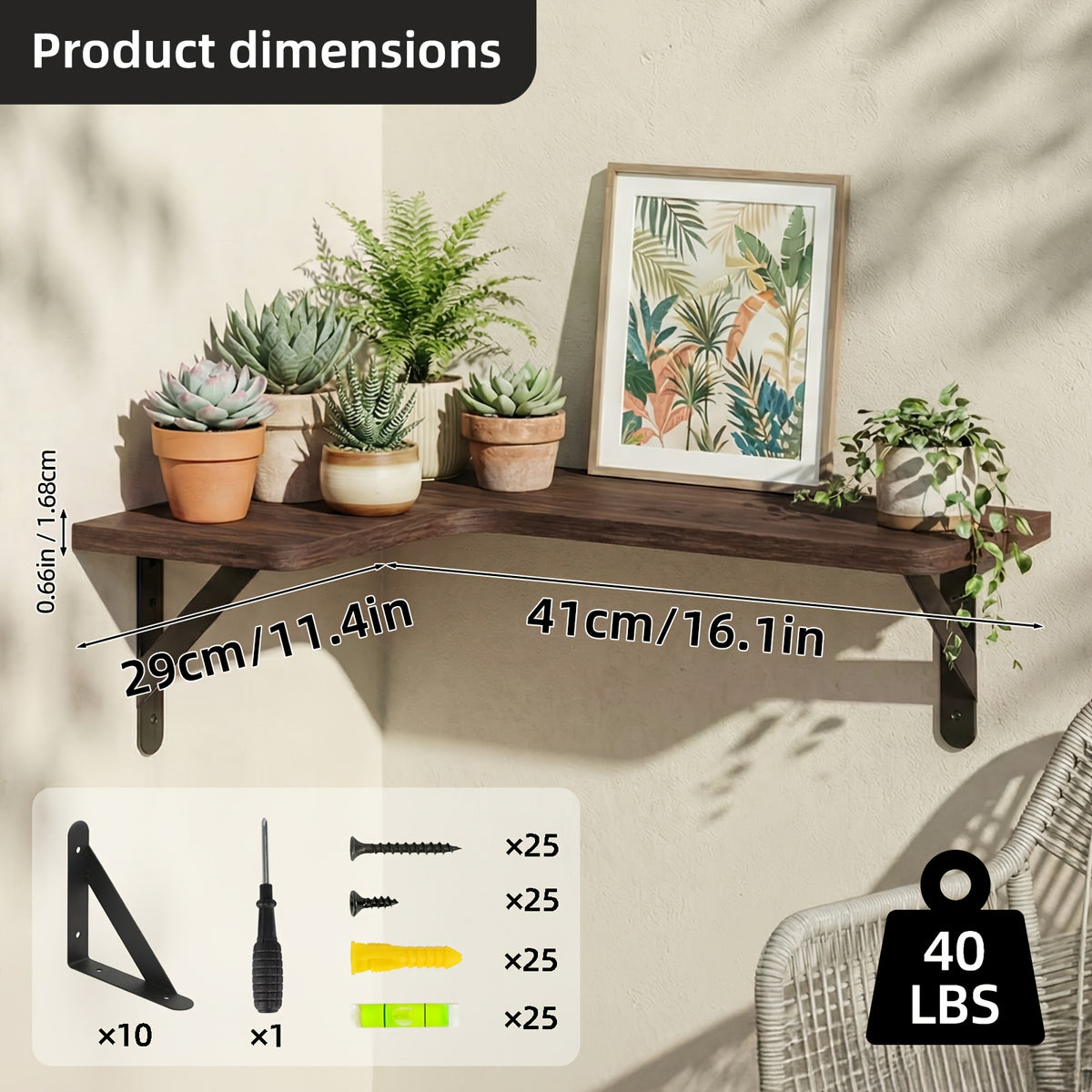 4/5pcs Corner Shelves For Outdoor Plant, Floating Corner Shelf, Rustic Wood Wall Mounted Corner Shelf, Gift For Plant Lovers, For Bathroom, Kitchen, Bedroom, Home Decor, Laundry Room, Living Room