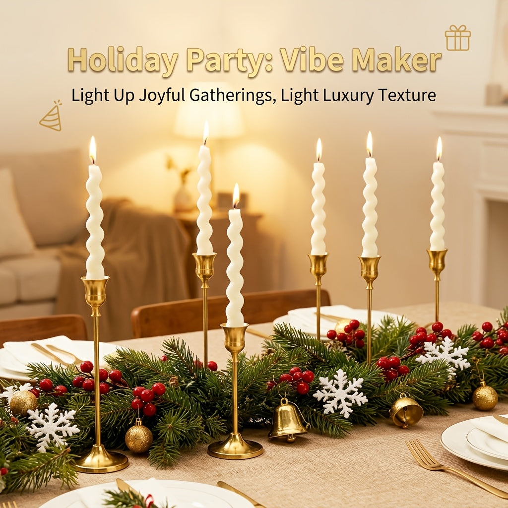 30pcs/48pcs/36pcs Copper Plated Candlestick Holders, Retro Style Minimalist Dining Tables Center Decoration, Suitable for Celebrations, Birthdays, Weddings And Christmas, Parties, Dining Tables, Fireplace Decoration Candle Holders