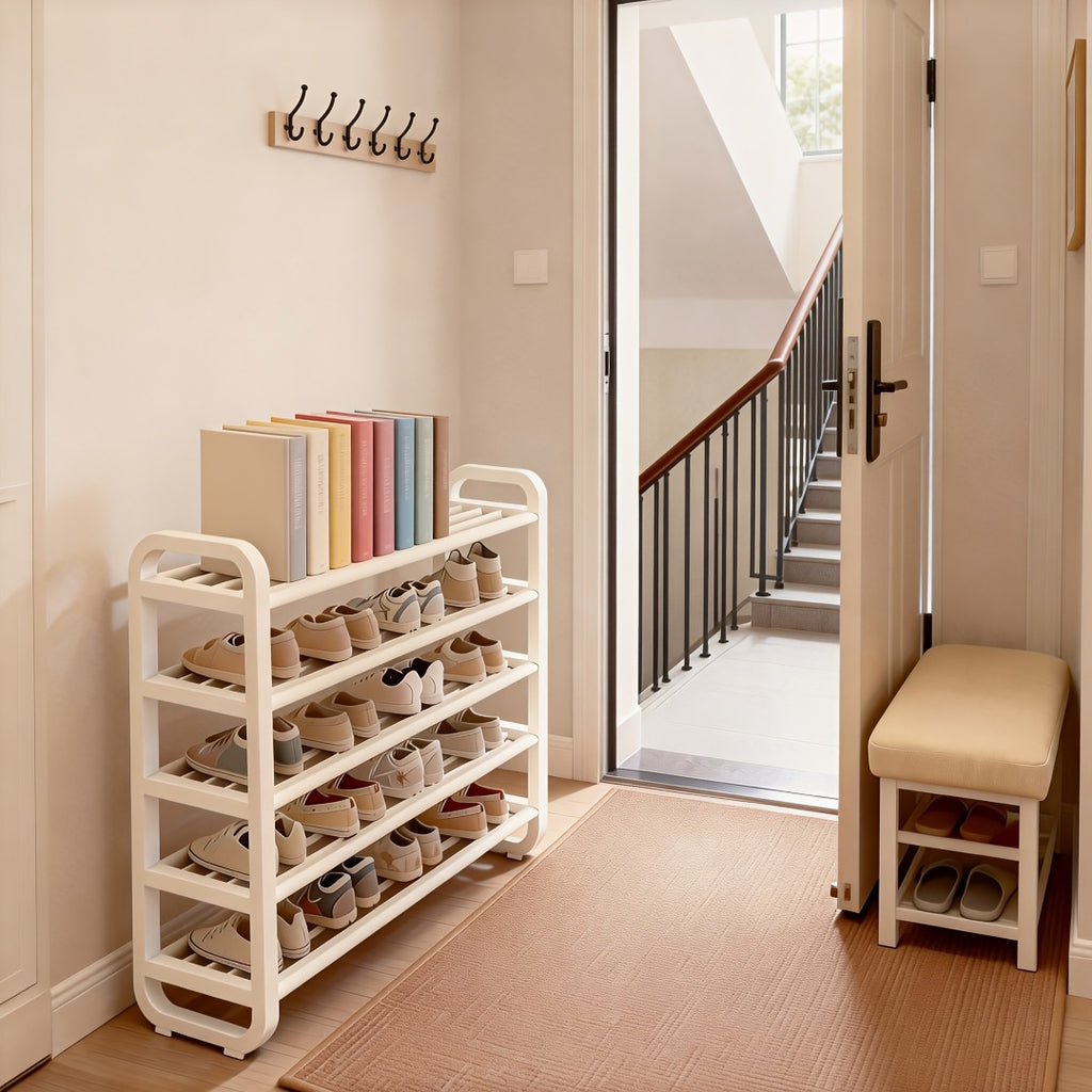 Space-Saving 5-Tier Shoe Rack, Durable, Narrow Design, Multi-Layer Craftsmanship, No Wood, Floor Mount, with Electricity-Free Use for Entryway And Dorm Storage, Living Room Compatible, Shoe Racks, Shoe Storage Organizer, Shelf