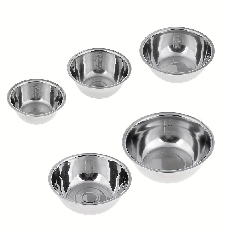 5pcs Stainless Steel Mixing Bowls, 201Stainless Steel Mixing Bowl Set - Easy to Clean, Nesting Bowls for Space Saving Storage, Great for Cooking, Baking, Prepping, Christmas Gifts