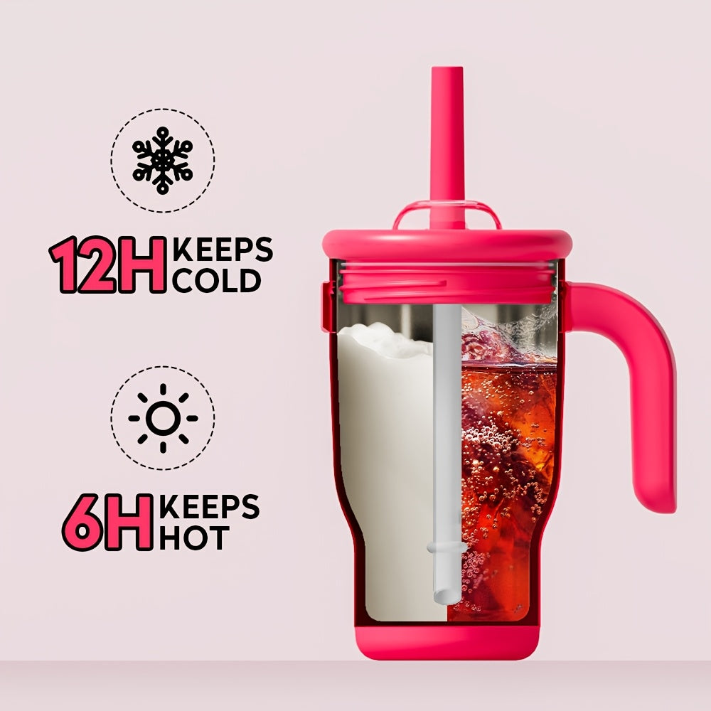 14oz Tumbler with Handle, Insulated Water Bottle with Straw And 2in 1 Lid, Stainless Steel Cup Travel Coffee Mug for Sports Office Gym Kitchen, Free Stickers