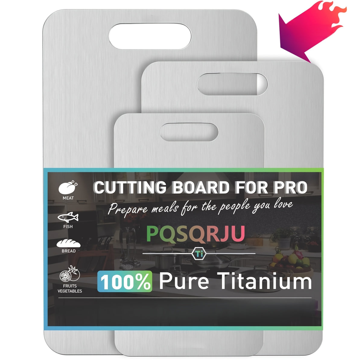 3pcs Titanium Cutting Boards 2026 New Upgrade - Heavy-Duty, Rust-Resistant, BPA-Free, Easy To Clean, Space-Saving, Rounded Edges, Hook Handles - Durable Kitchen Prep Boards For Meat, Vegetables, And Fruits - Perfect For Home, Outdoor BBQ, And Gifts