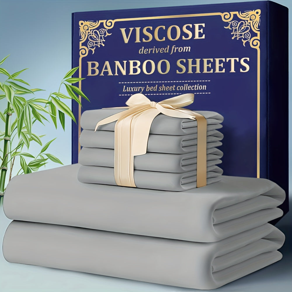 3/4pcs Bamboo Cooling Bed Sheet Set - 2300 TC Ultra Soft & Breathable, Shrink-Resistant, Smooth & Comfortable For All Season | Deep Pocket Fitted Sheet, Flat Sheet, Pillowcases | Room Decor, Random Color