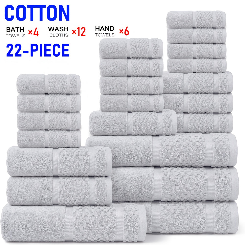 22/16pcs Cotton Bathroom Towels Set, Solid Color Cotton Blended Towel, Multi-color Optional, Soft And Comfortable, Absorbent, Family Set, Suitable for Travel, Bathroom, Fitness, Hotel, Swimming And Gift(4Bath Towels+6Hand Towels+12Washcloths)