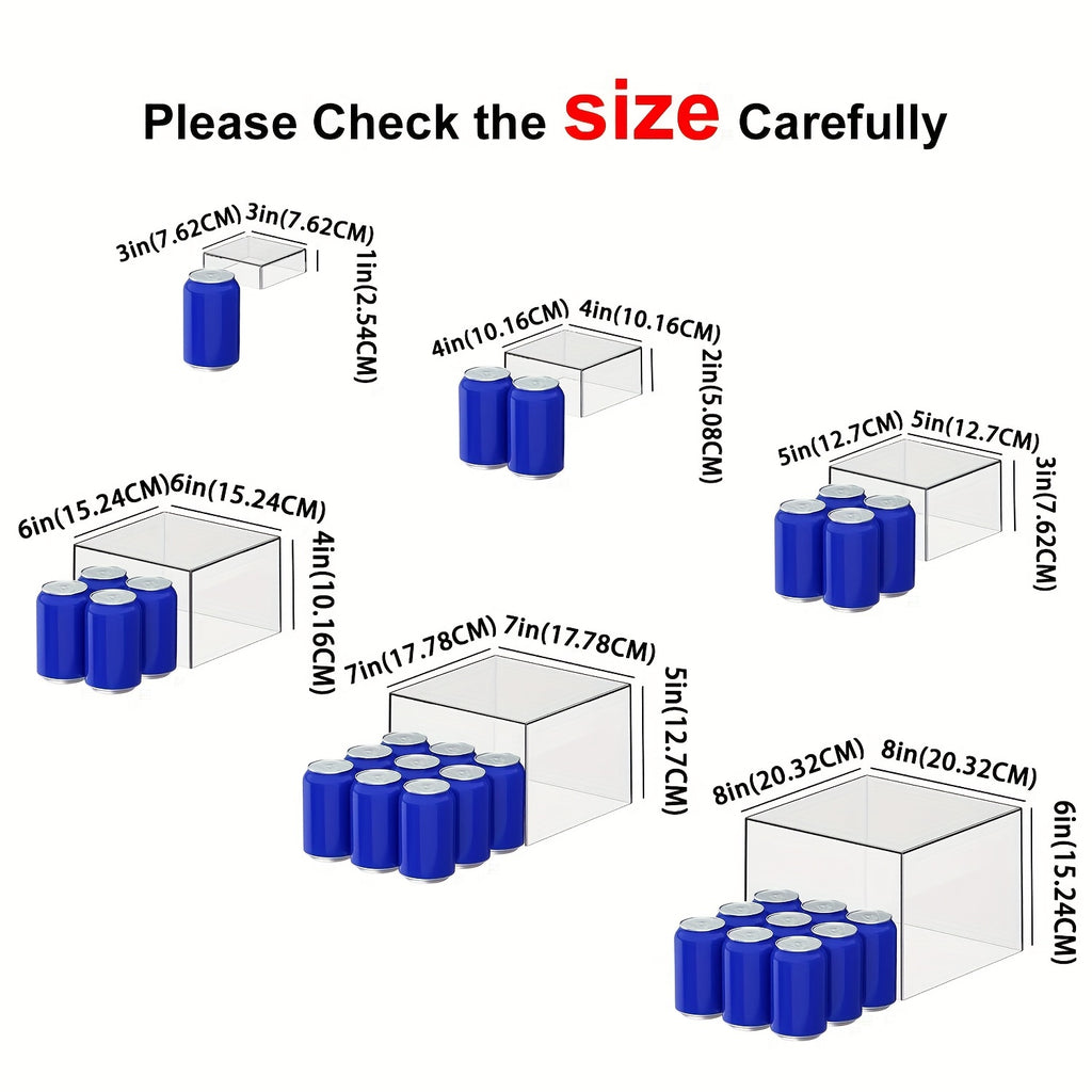 6pcs Clear Acrylic Boxes For Display As Buffet Risers And Stands, Food Risers For Party, Table, Stands, Including 8", 7", 6", 5", 4", 3" (Small, 6pcs, Clear)