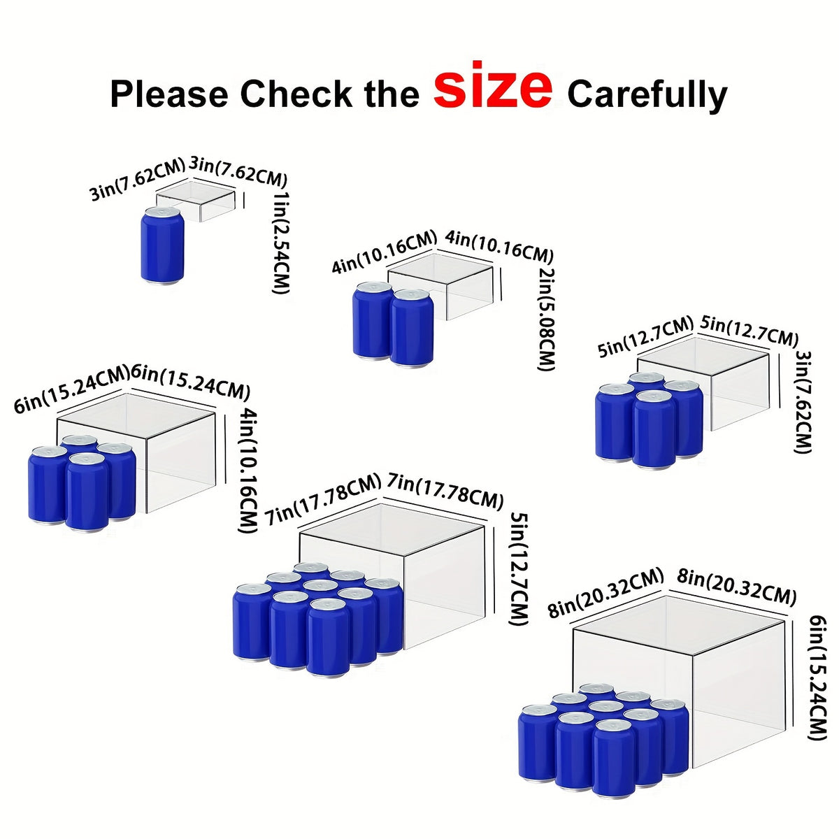 6pcs Clear Acrylic Boxes For Display As Buffet Risers And Stands, Food Risers For Party, Table, Stands, Including 8", 7", 6", 5", 4", 3" (Small, 6pcs, Clear)