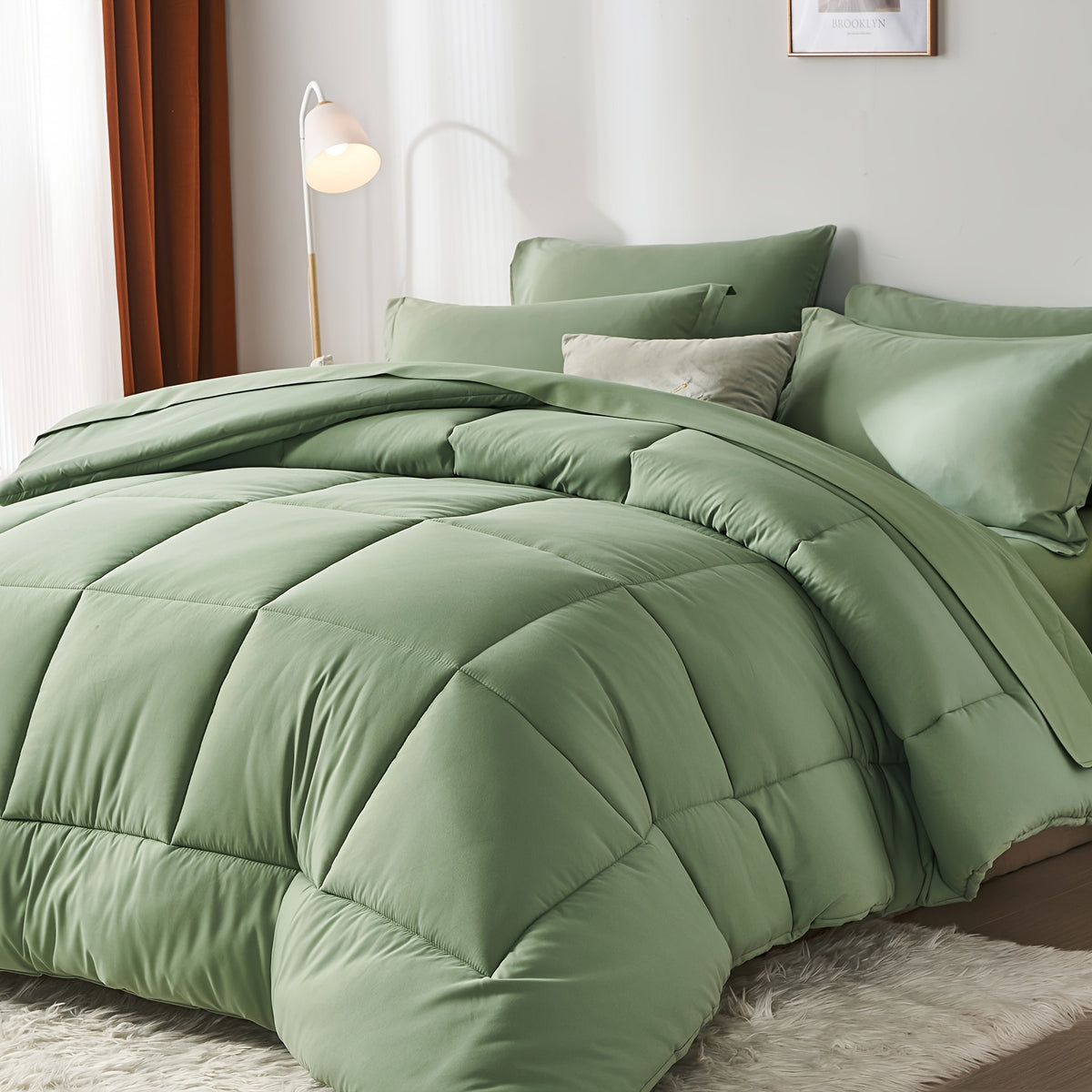 5/7pcs Luxurious Checkered Comforter Sets Queen-Breathable Comforter-Ultra-Soft Fluffy Fiber Filling, Warmth For All Seasons-Bed In A Bag With Comforter, Flat Sheet, Fitted Sheet, Pillowcases, And Pillowshams, Thick Comforter Set, Family Gift Set