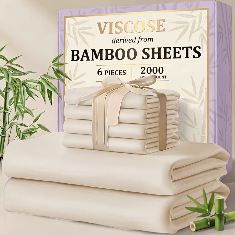 4/6pcs Cooling Bamboo Sheet Sets - Queen Size Soft 2000TC Luxurious Hotel Sheets, Luxury Kids Fitted Sheet, with 16-Inch Deep Pocket, Kids Sheet & Pillowcases And Breathable Night Sweats, Suitable for All Seasons, Twin/Full/Queen/King