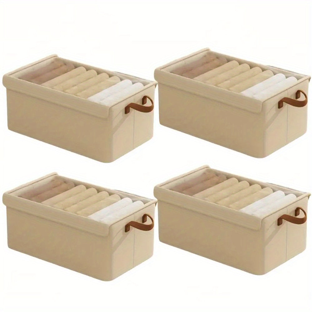 4/ 6pcs Clothes Organizer Box With Handles, Foldable Wardrobe Storage Box With Steel Frame, Stackable Sundries Storage Box With Bottom Plate, Storage Box With Transparent Visual Lid - 18.5*11.02*7.87inch