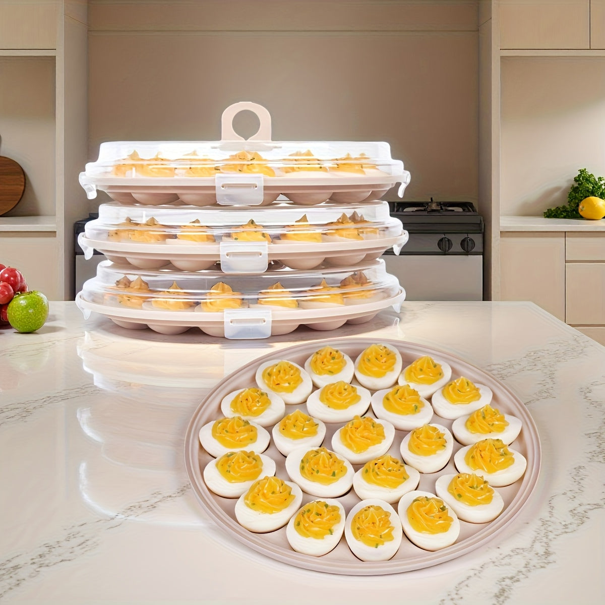 Deviled Egg Containers with Lids, 3-Piece Plastic Carrier Set with 66 Slots and Handles for Potlucks, Easter Parties, Picnics and Family Gatherings