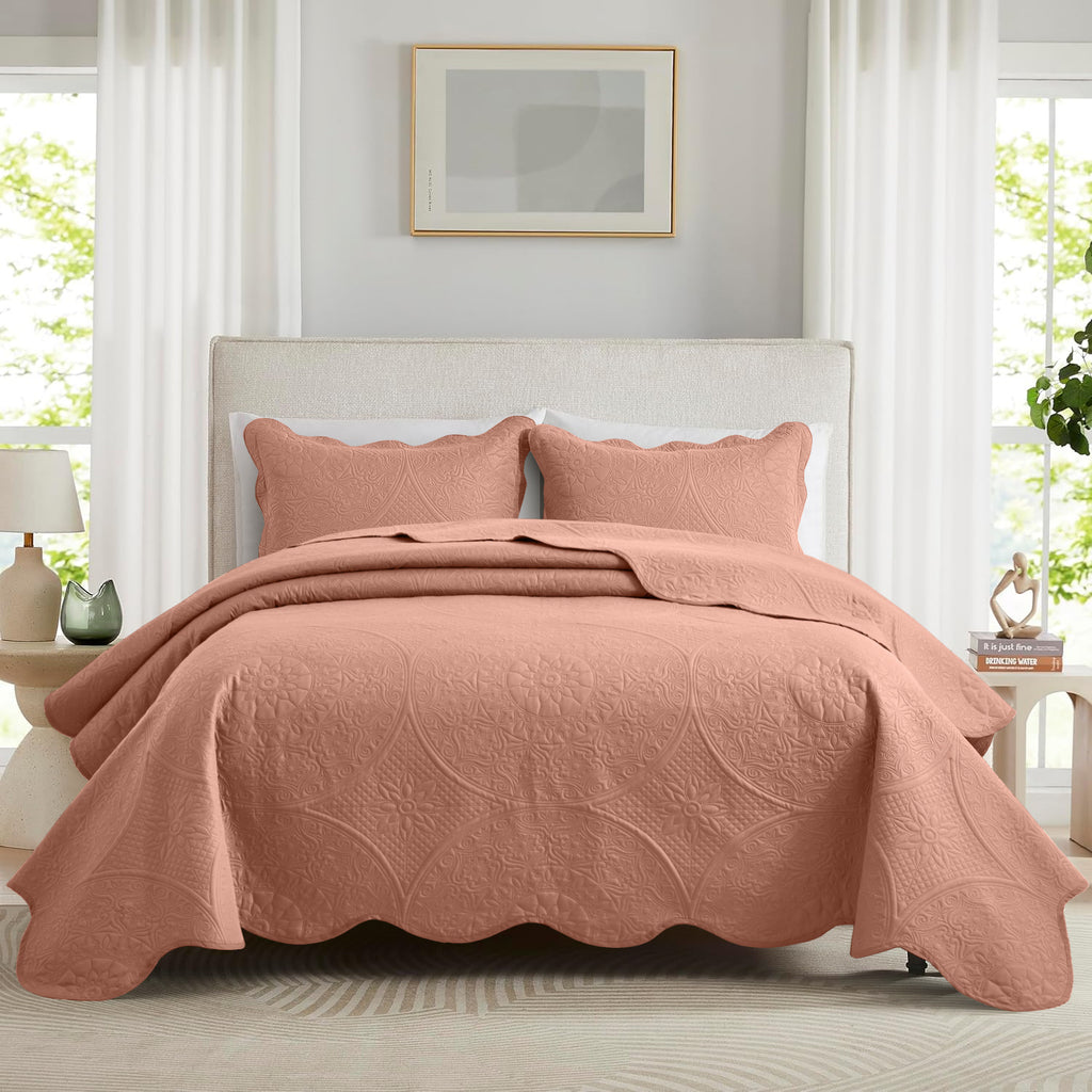 3pcs Luxury Quilted Bedspread Set – Oversize Quilt Coverlet Soft & Cozy Floral Bedspread with Pillow Shams, Breathable Lightweight for Bedroom & Guest Room Decor