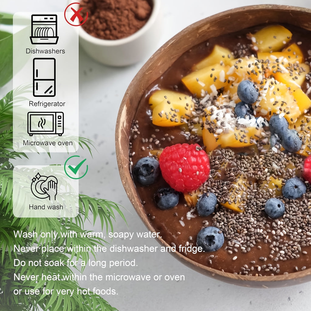 Coconut Shell Bowls Polished Wooden Bowls Natural Smoothie Acai Bowls Salad Bowls for Smoothie, Acai, Fruit, Salad & Yogurt - Perfect Decorative And Serving Bowls, Vegan Gifts Kitchen Decorcc, Rustic Kitchen Decor (3/12pcs, Polished)