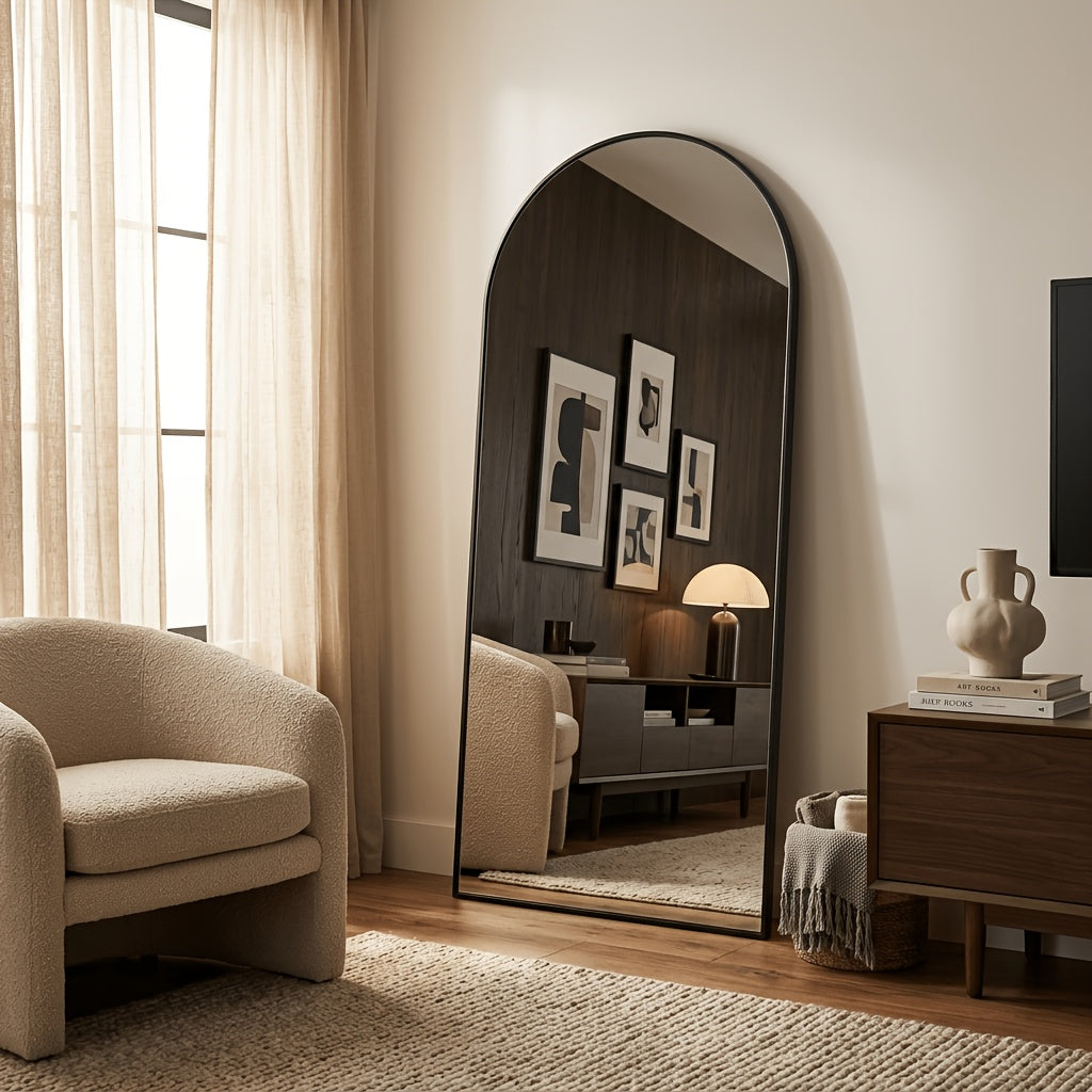 Full Length Floor Mirror, Shatterproof Tempered Glass & Metal Frame, Free Standing or Leaning Dressing Mirror, Circle Vanity Mirrors in Various Sizes Suitable for Home Decor, Bathroom Bedroom Living Room Entryway, Hanging or Leaning