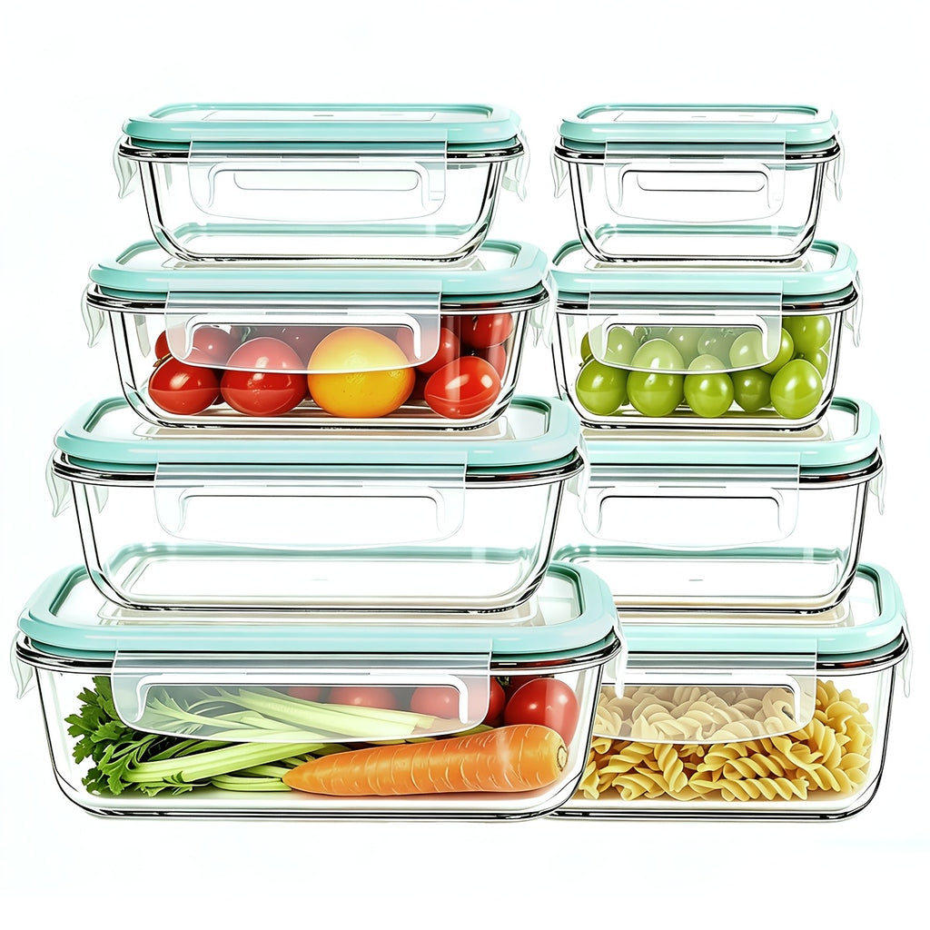 16pcs (8 Lids And 8 Containers) Sealed Glass Food Storage Containers, Lunch Boxes, Microwave Ovens, Ovens - Perfect for Salads, Fruits, Vegetables, And Sandwiches, Lunch Boxes | Sealed Storage | Durable Glass, Food Storage Containers