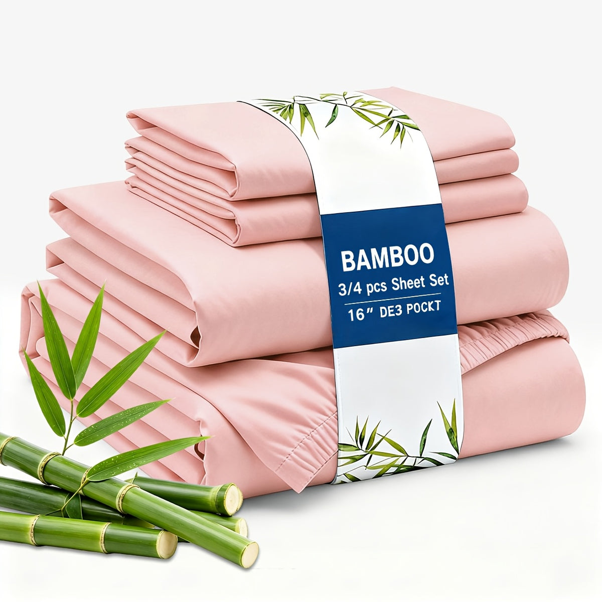 3/4pcs Cooling Bamboo Fiber Sheet Set - 16-Inch Extra-Deep Pocket Sheets - Luxuriously Soft, Hotel-Style Cooling Bedding - Ideal for Hot Sleepers, Wrinkle- And Shrink-Resistant Twin, Full, Queen, And King Sizes