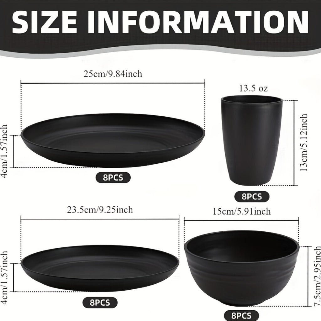 32/16pcs Dinnerware Set Made from Wheat Straw, Designed for 8 Or 4 People, Includes Kitchen Additions, Unbreakable Modern Plates, Dessert Plates, Bowls, And Cups. Safe for Dishwasher And Microwave, Lightweight for Camping And Daily Use