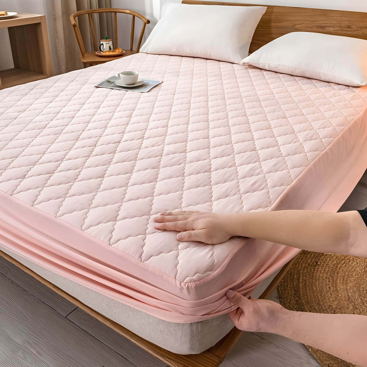 Fitted Sheet Mattress Protector- 100% Polyester, Full Coverage Bedding Cover with Secure Fit, Machine Washable, for Bedroom, Guest Room, with Deep Pocket, Fitted Bed Sheet