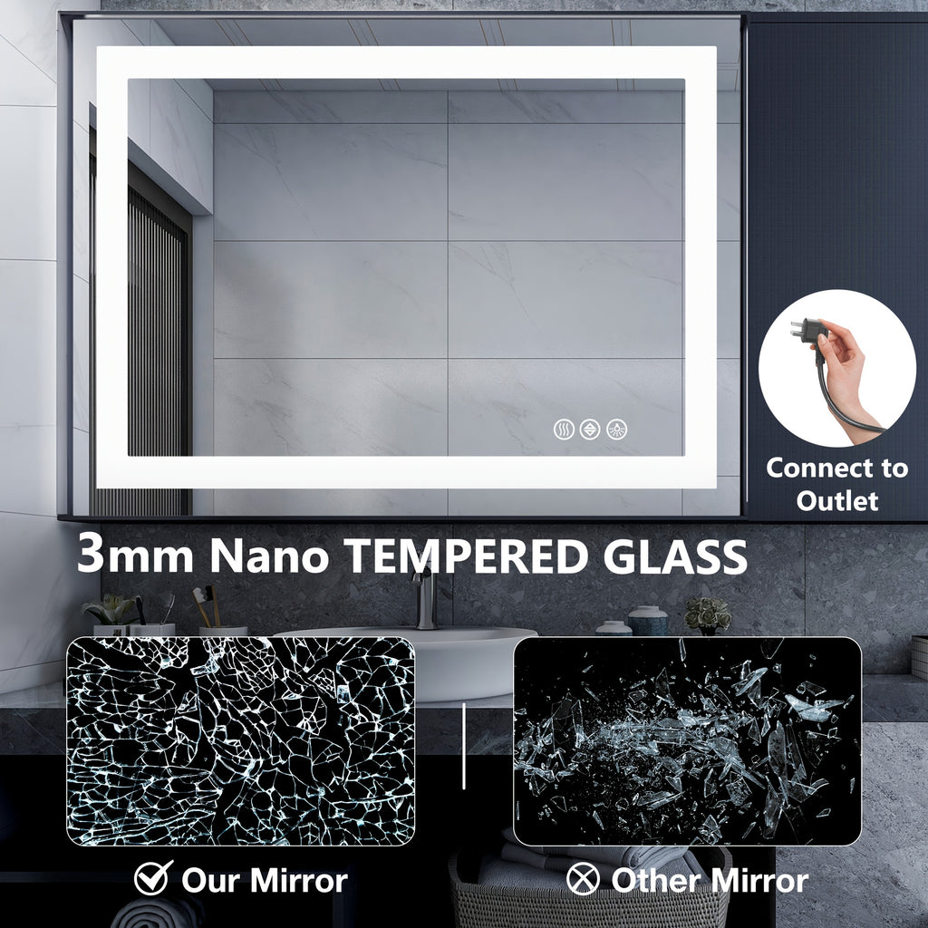 1pc Anti Fog LED Bathroom Mirror with Dual Light Source 3 Lighting Modes Dimmable 3 Color Vanity Mirror Wall Mounted Horizontal Vertical