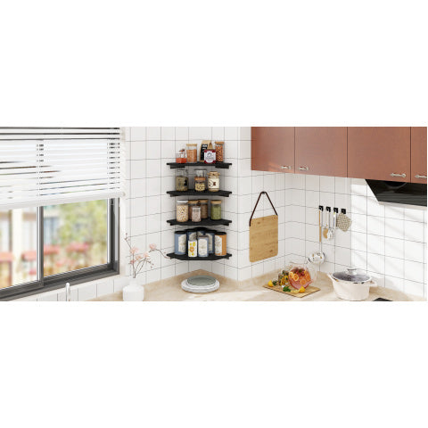 4pcs Solid Wood Corner Shelf Set - Rustic Brown Wall-Mounted Cable Management Shelves with Wire Hole Design & Hidden Wiring for Bathroom, Bedroom, - Space-Saving Corner Shelves Suitable for Cable Boxes & Storage Organization