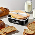 Butter Dish with Bamboo Lid and Knife, Iron Covered Butter Storage Container in Black Grey or Green for Breakfast Tables and Kitchen Organization