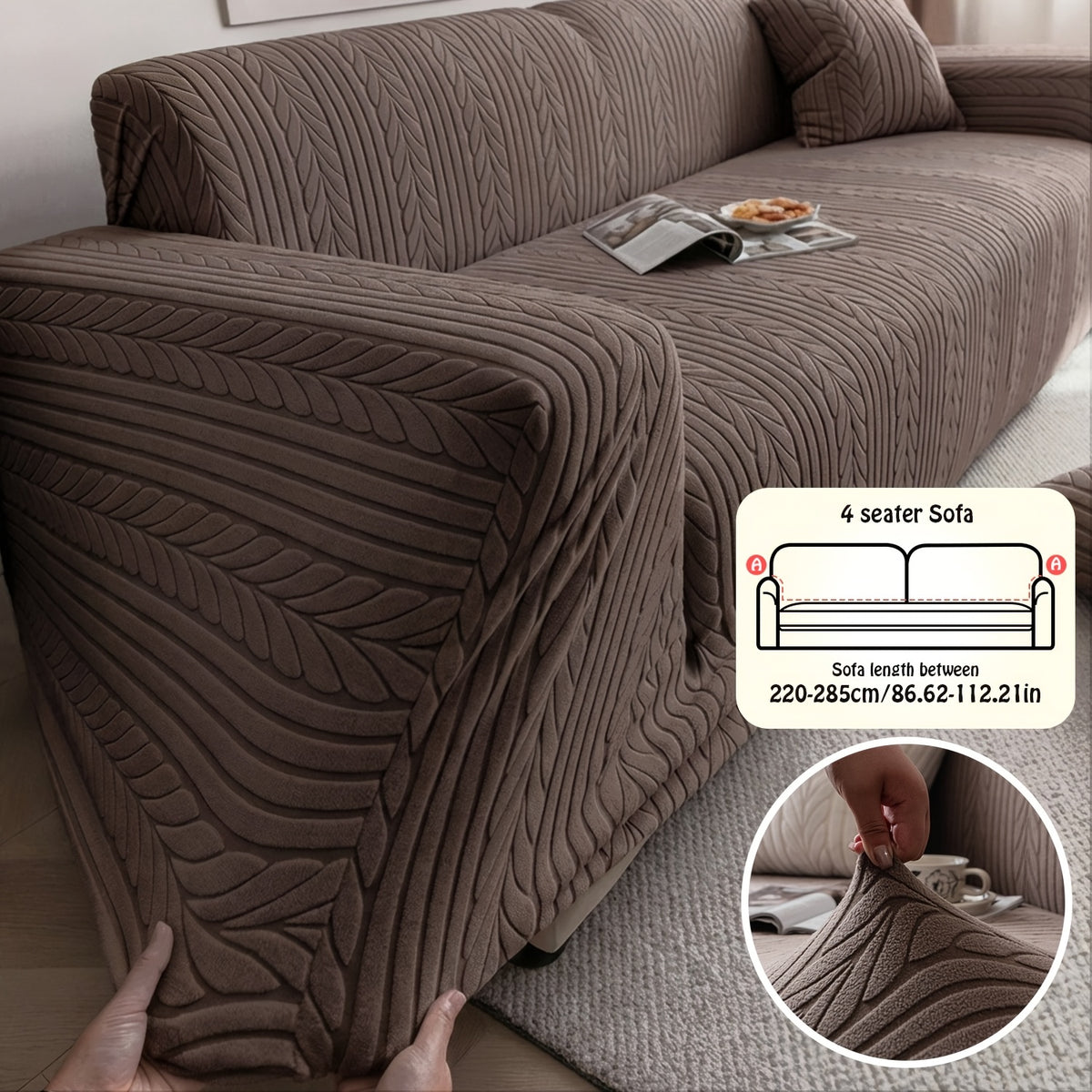1pc Striped Sofa Cover - Washable, Stretchable, Scratch-Resistant & Non-Slip All-Season Sofa Protector, Fits 1-4 Seater Sofas, White Textured Fabric with Sawtooth Pattern, Perfect for Living Room Decor & Furniture Protection | Durable Protection