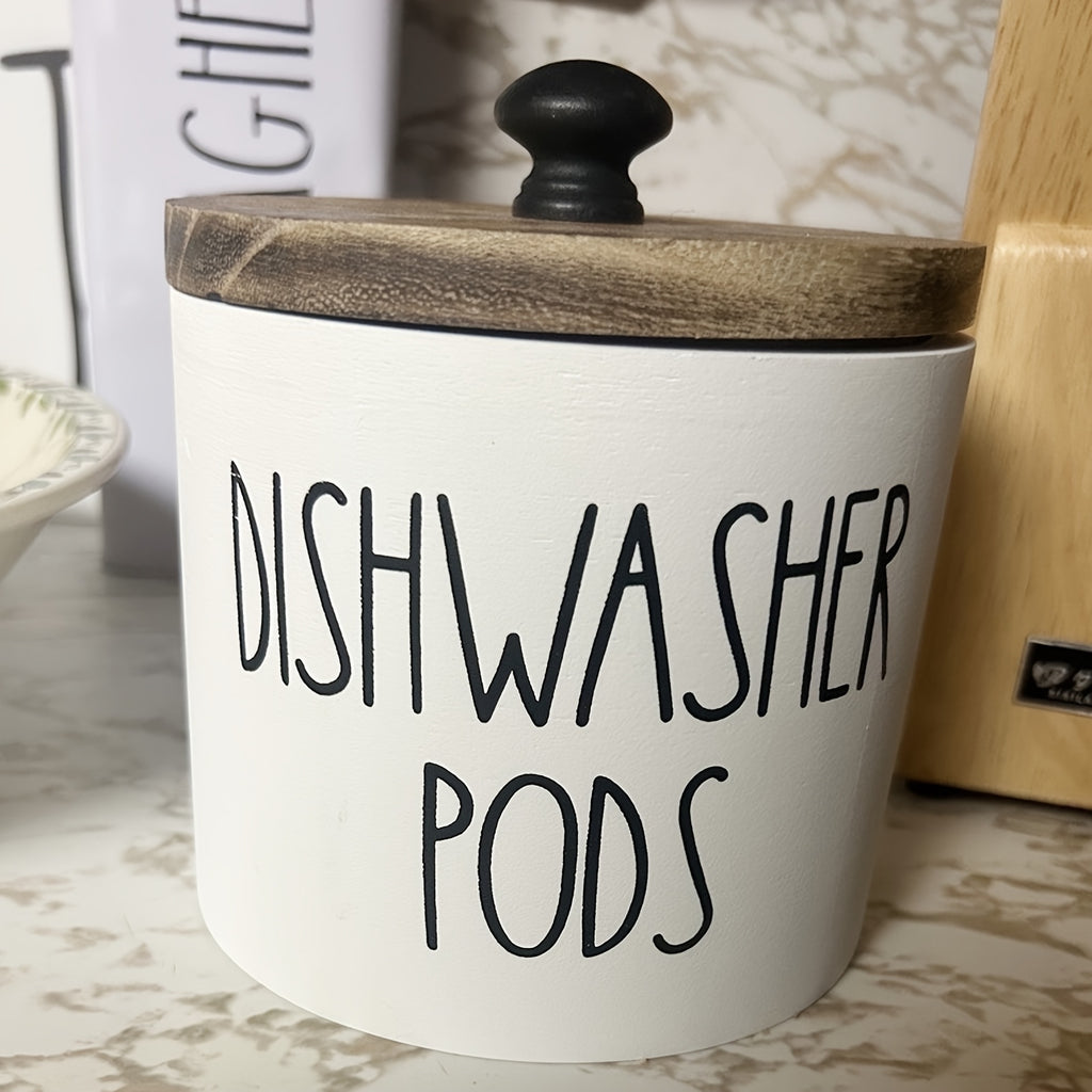 1pc Bohemian Black and White Wooden Dishwasher Laundry Ball Rack - Space Saving Round Storage Container for Kitchen and Bathroom, Multi-Purpose Laundry Ball, Detergent and Laundry Supply Organizer, Ideal Farmhouse Decor Gift, Storage Boxes
