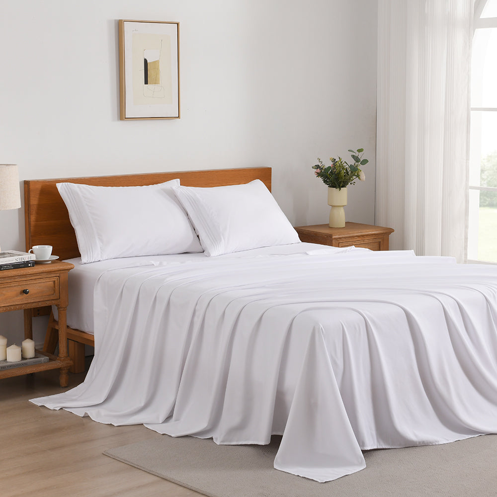 3/4-Piece Cooling Bed Sheet Set, Soft & Breathable Bedding with 18-Inch Deep Pocket, Hotel Luxury Sheets for Summer