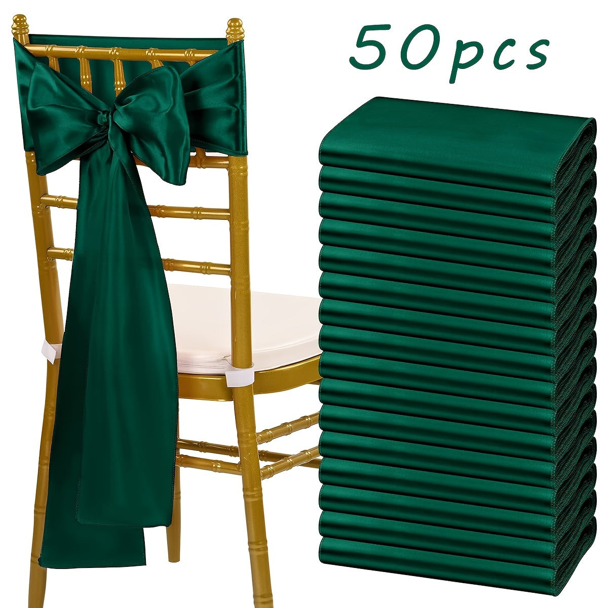 50pcs Satin Chair Waist Belt Bow Universal Chair Cover for Wedding Reception Restaurant Banquet, Party, Hotel Event Decoration (7 X 108 Inches)