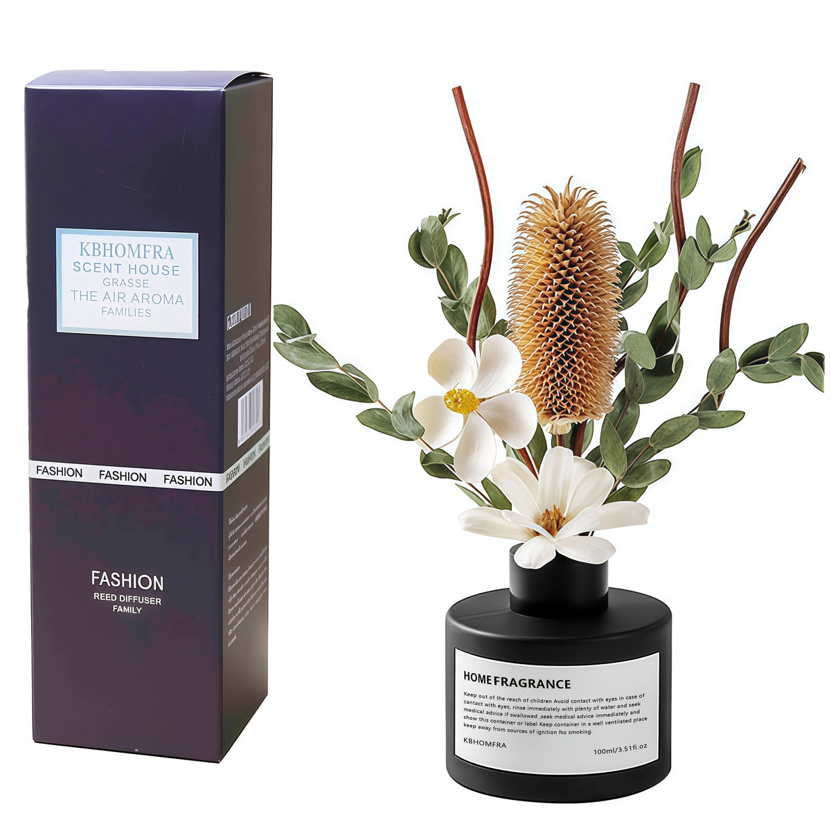 KBHOMFRA Rattan Reed Diffuser, Infused with the Fragrance of Jasmine, Cedarwood, and Gardenia, Paired with Autumn-themed Dried Flowers and Rattan Reeds. Contains 4.06oz of Essential Oil for Long-lasting Fragrance, up to 90 Days. Suitable for Living