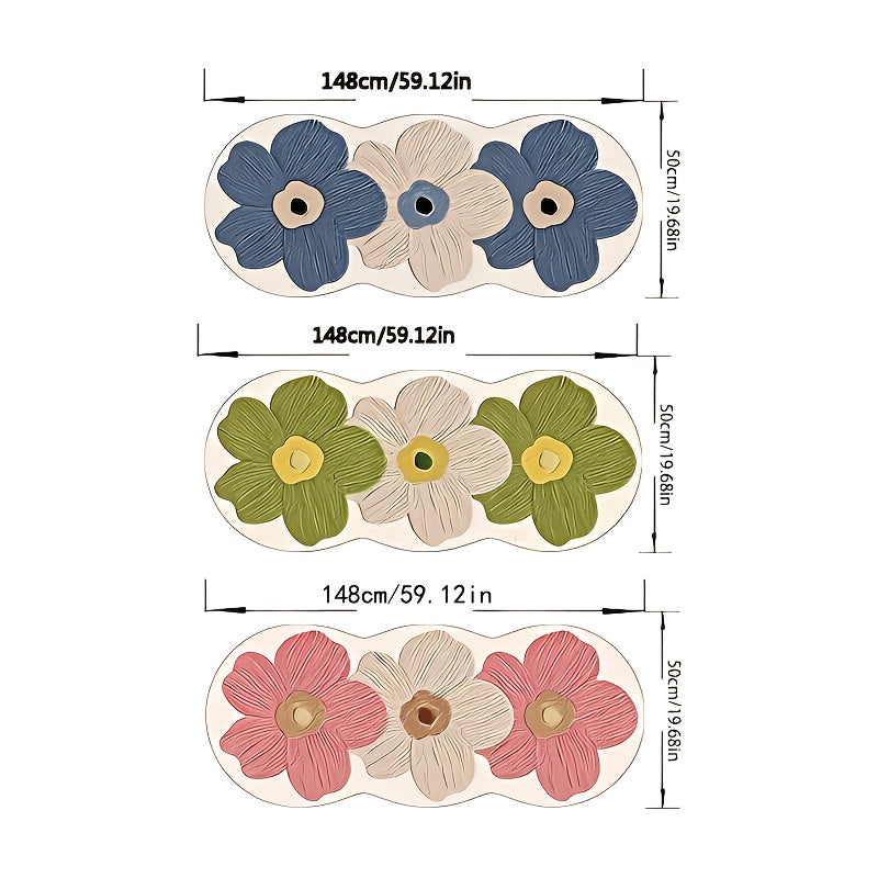 1000gsm Heavy-Duty Acrylic Fiber Floor Mat - Non-Slip Backing, Soft Plush Mat with Transparent Floral Pattern in Blue, Beige, Brown, Black, White, Gray, - Machine Washable Indoor/Outdoor Carpet for Living Room, Bedroom, Office - Luxury Home Decor &