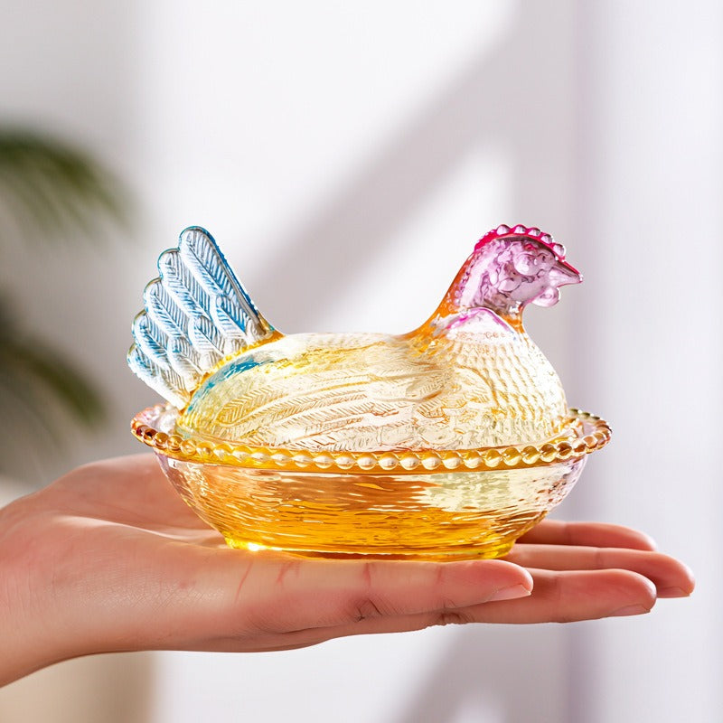 Elegant And Durable Chicken-Shaped Glass Storage Jar with Lid, Perfect Table And Desk Ornament, Reusable, Ideal for Candy, Fruit, Snacks, Or Desktop Decoration, Storage Supplies, Kitchen Additions, Home Organization Gifts