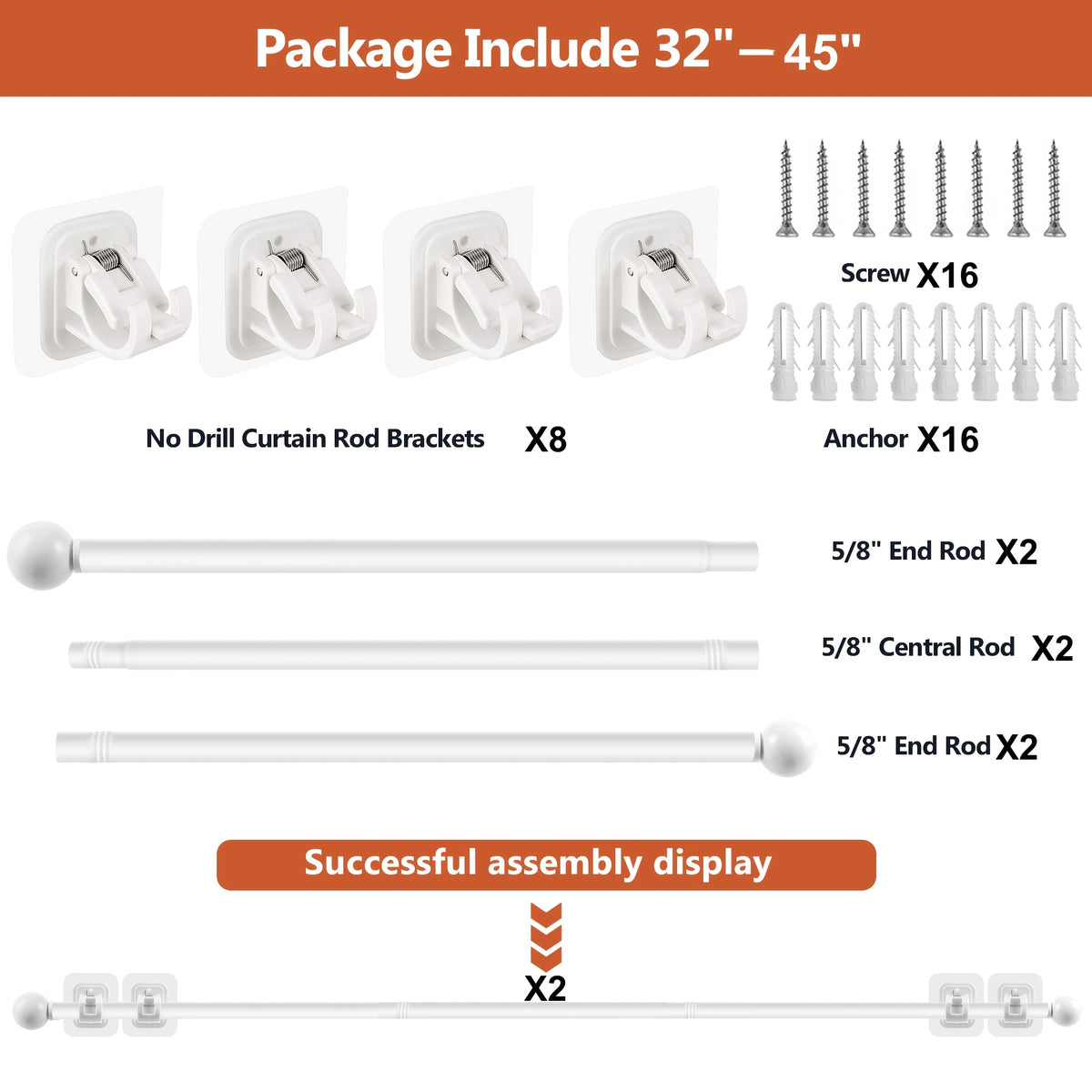 Curtain Rods No Drilling For Windows, 5/8 Inch Diameter Drapey Pole With No Drill Curtain Rod Brackets (2pcs, Black, 30 To 45")